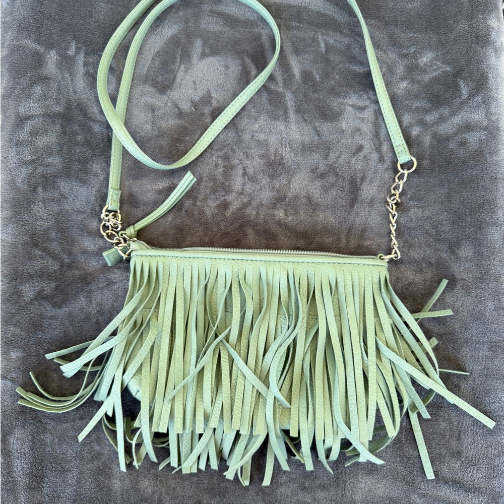 Fringe Crossbody Bag in Sage/Mint Green - Picture 7 of 9
